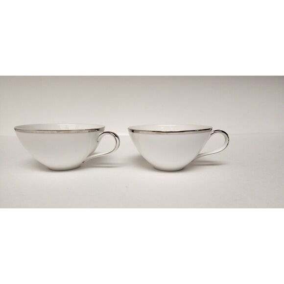 Harmony House Moderne Modern White Tea/Coffee Cup Set Silver Trim Japan 3545 - Picture 1 of 5